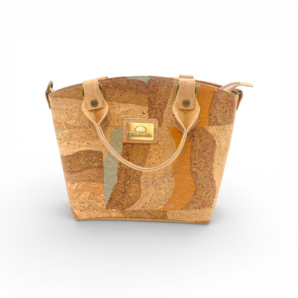 Sac trapèze liège Montado - vue face, motif vagues - artisanat Portugal