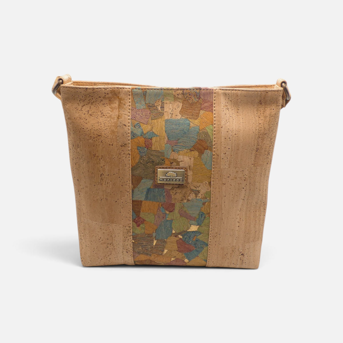 Sac bandoulière en liège motif Aguarela, mosaïque pastel bleu ocre et rose