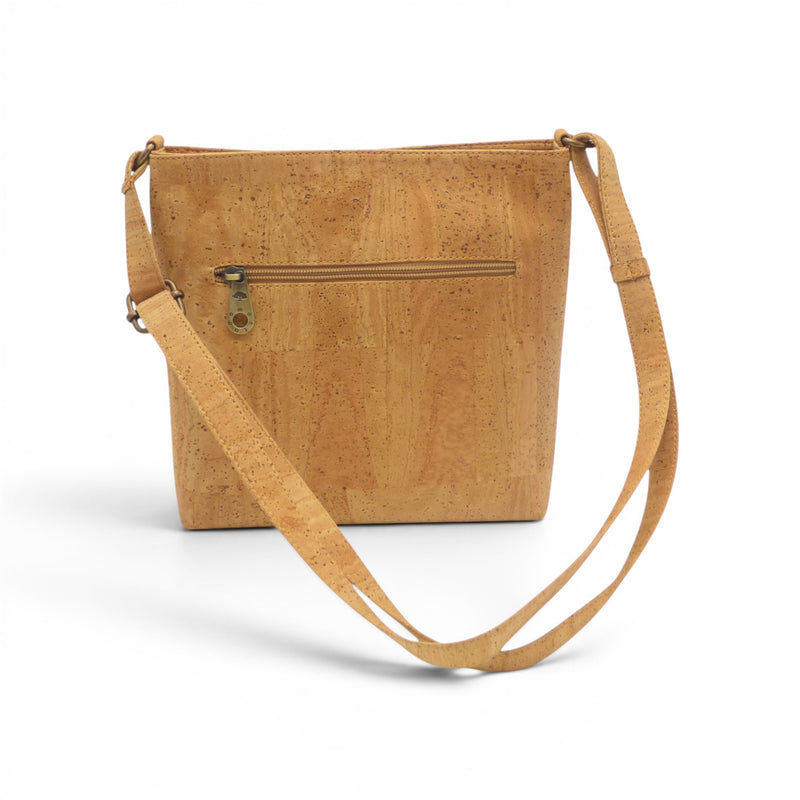 Sac bandoulière en liège beige naturel, poche zippée avant