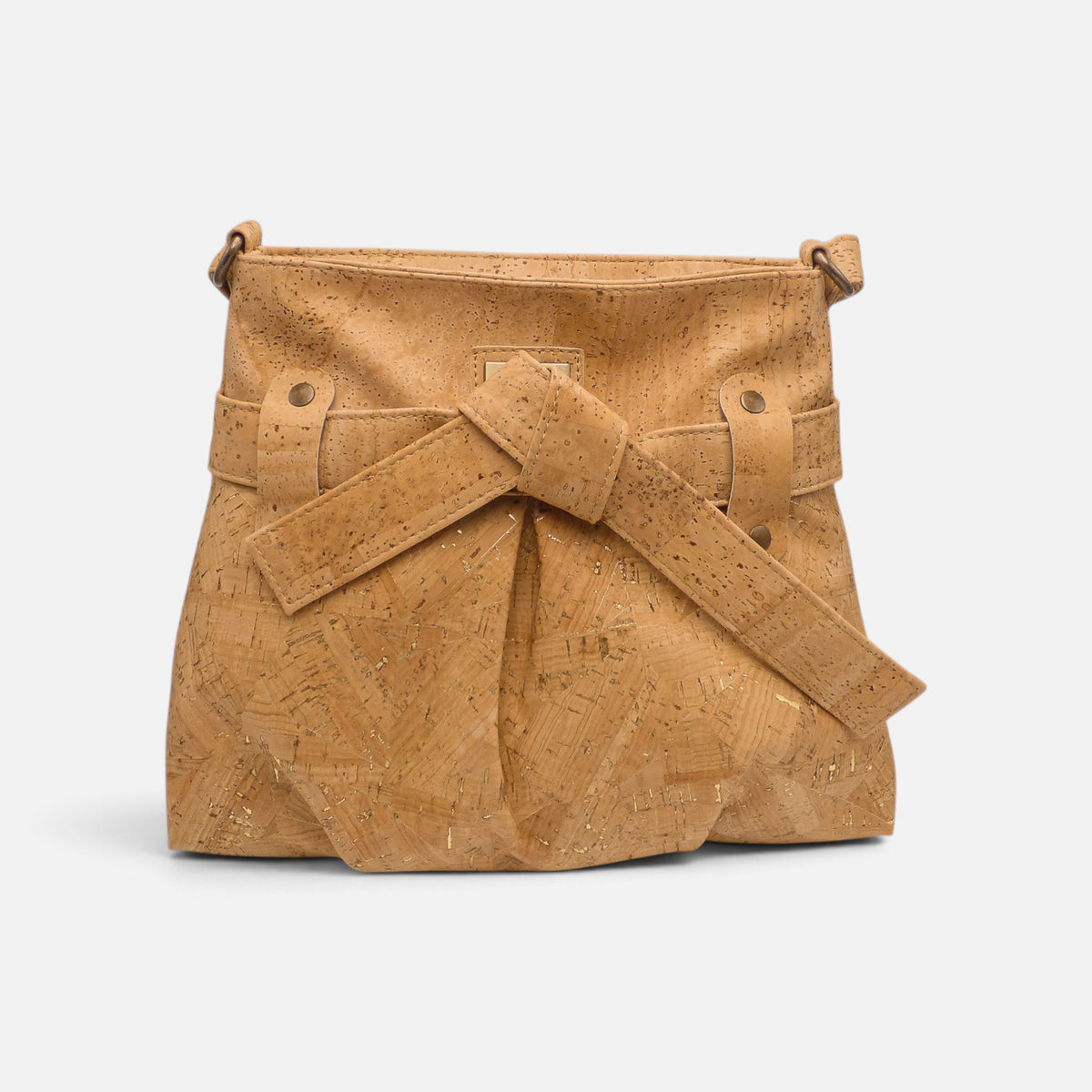Sac bandoulière en liège à nœud, motif Mapa gris beige façon carte ancienne