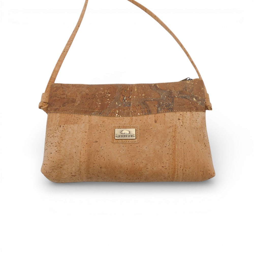 Pochette en liège, bandeau marbré brun veiné — Montado, vue de face, format long, Portugal
