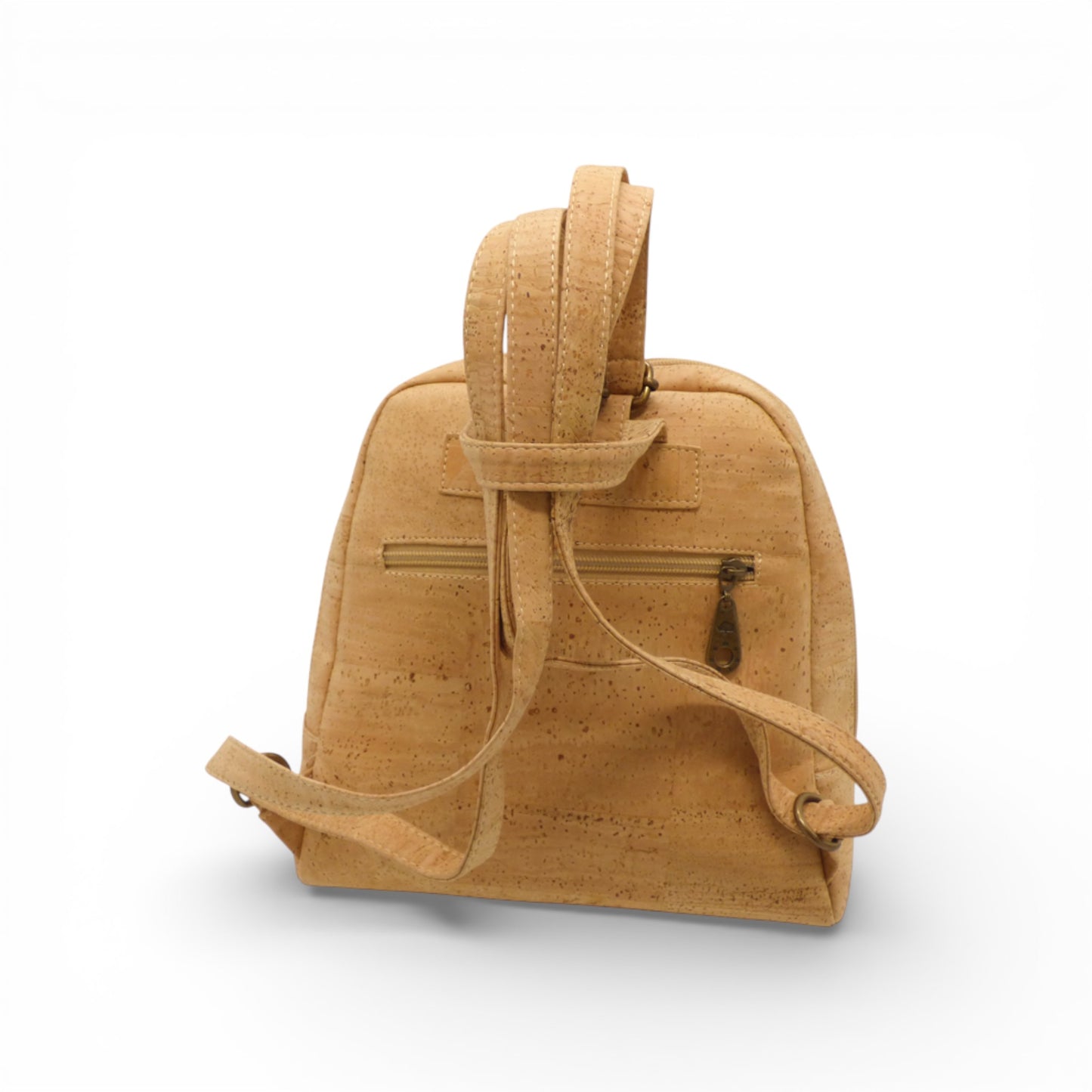 Compact natural cork backpack by Montado featuring a zippered pocket on the back.