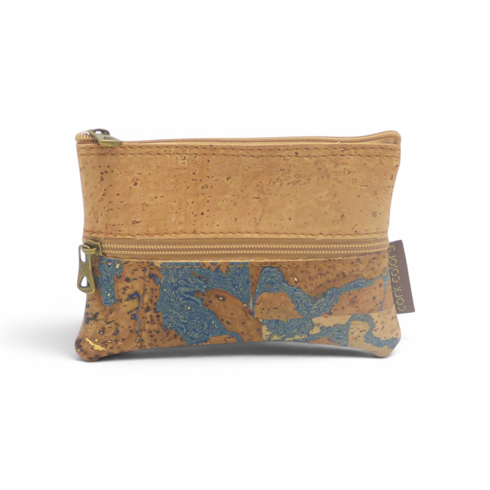 Marbre turquoise et beige craquele sur trousse double zip