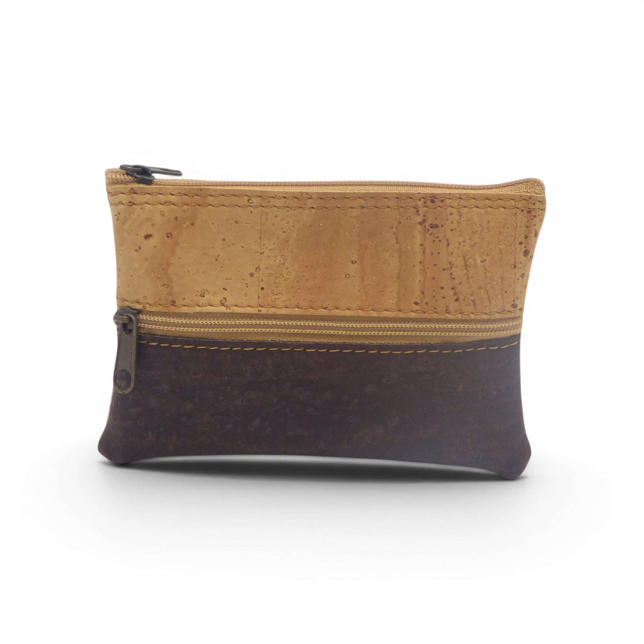 Trousse liege bicolore marron fonce et beige naturel