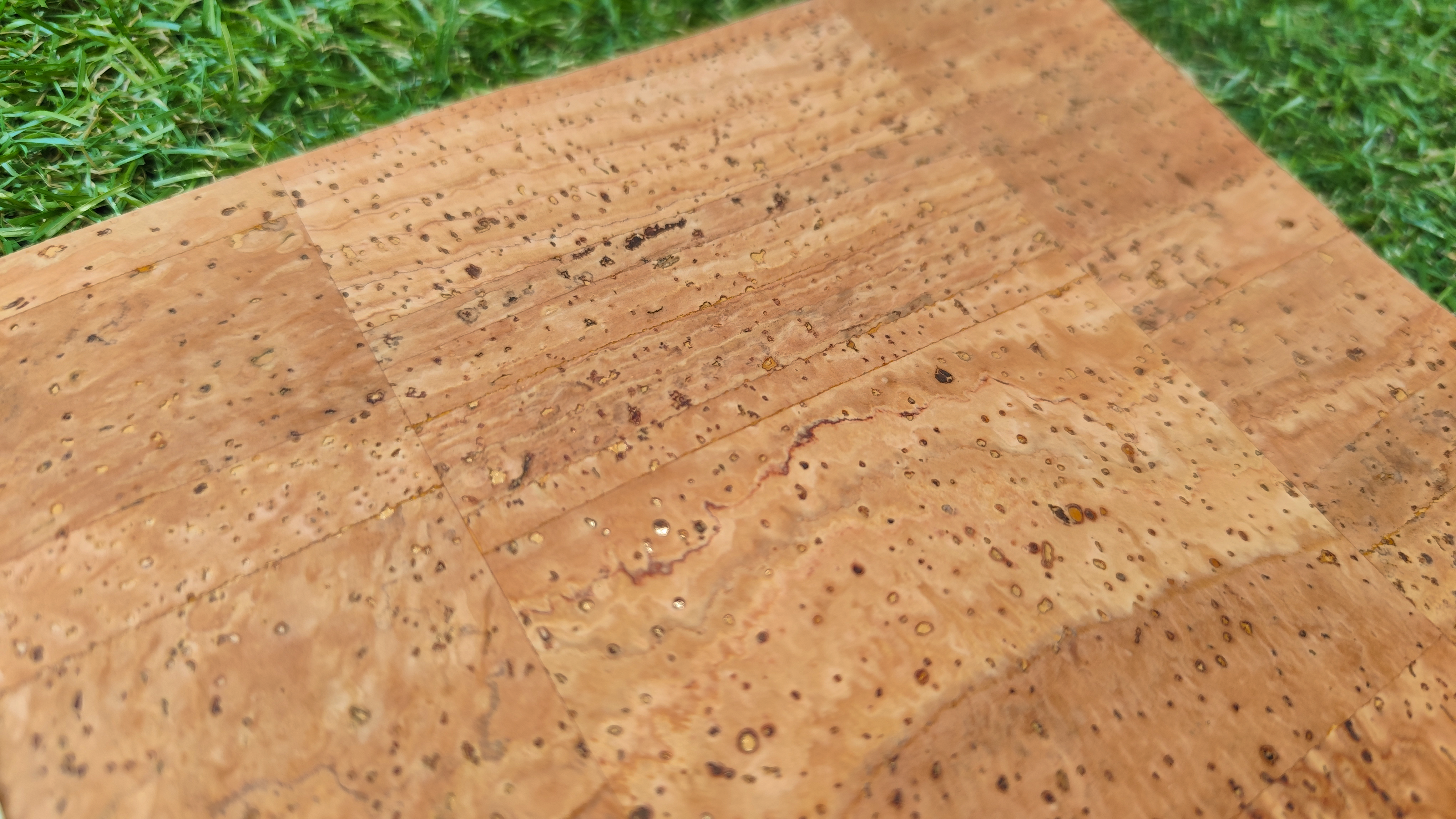 Gros plan sur la texture naturelle du tissu de liège du Portugal, grain fin aux nuances beige