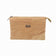 Pochette zippée en liège naturel uni — Montado, vue de face, plaque logo, Portugal