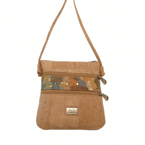 Sac bandoulière compact Bandeau Montado en liège - vue face, format pochette - Portugal