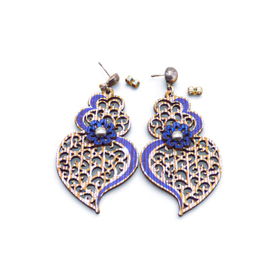 Boucles d'oreilles liège Cœur de Viana bleu argent — Artipel design naturel Portugal
