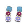 Boucles d'oreilles en liège à trois carrés turquoise, fleur fuchsia et marguerite lilas — Artipel, Portugal