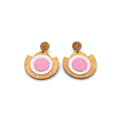 Boucles d'oreilles géométriques en liège Artipel - vue de face - Portugal