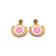 Boucles d'oreilles pendantes en liège à disque rose, de face — Artipel, motif géométrique, Portugal