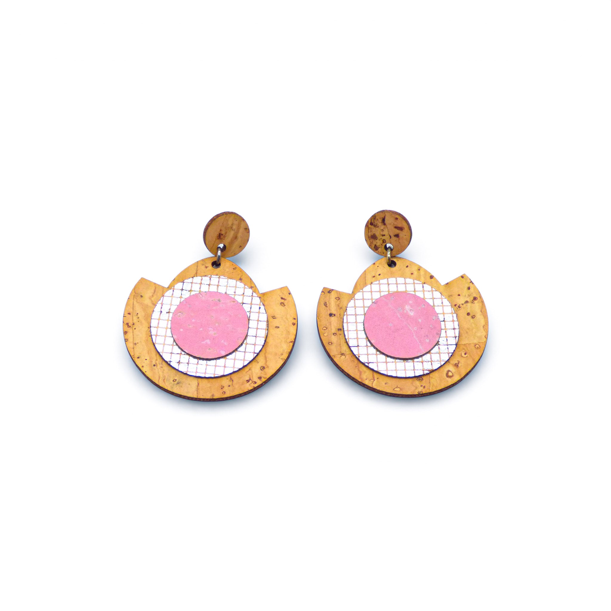 Boucles d'Oreilles vegan et éco-responsable en liège naturel du Portugal : Boucles d'oreilles en liège Geometric - Artipel - Home & Liège