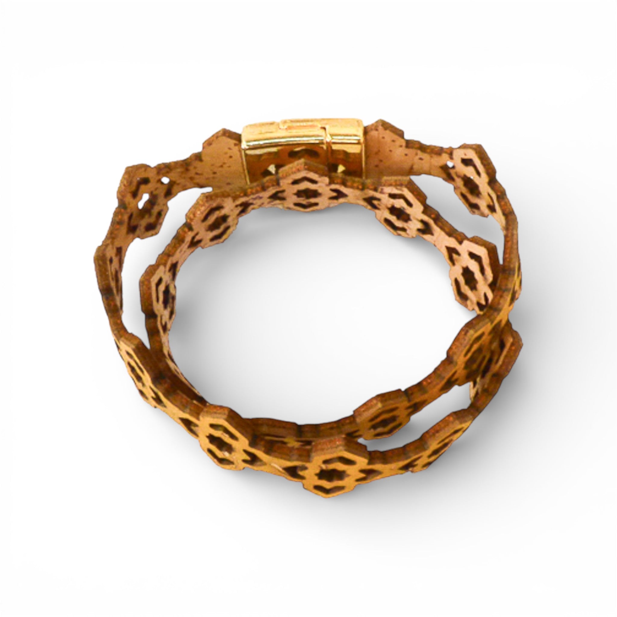 Bracelet vegan et éco-responsable en liège naturel du Portugal : Bracelet Liège Ajouré Jaune Motifs Délicats - Artipel - Home & Liège