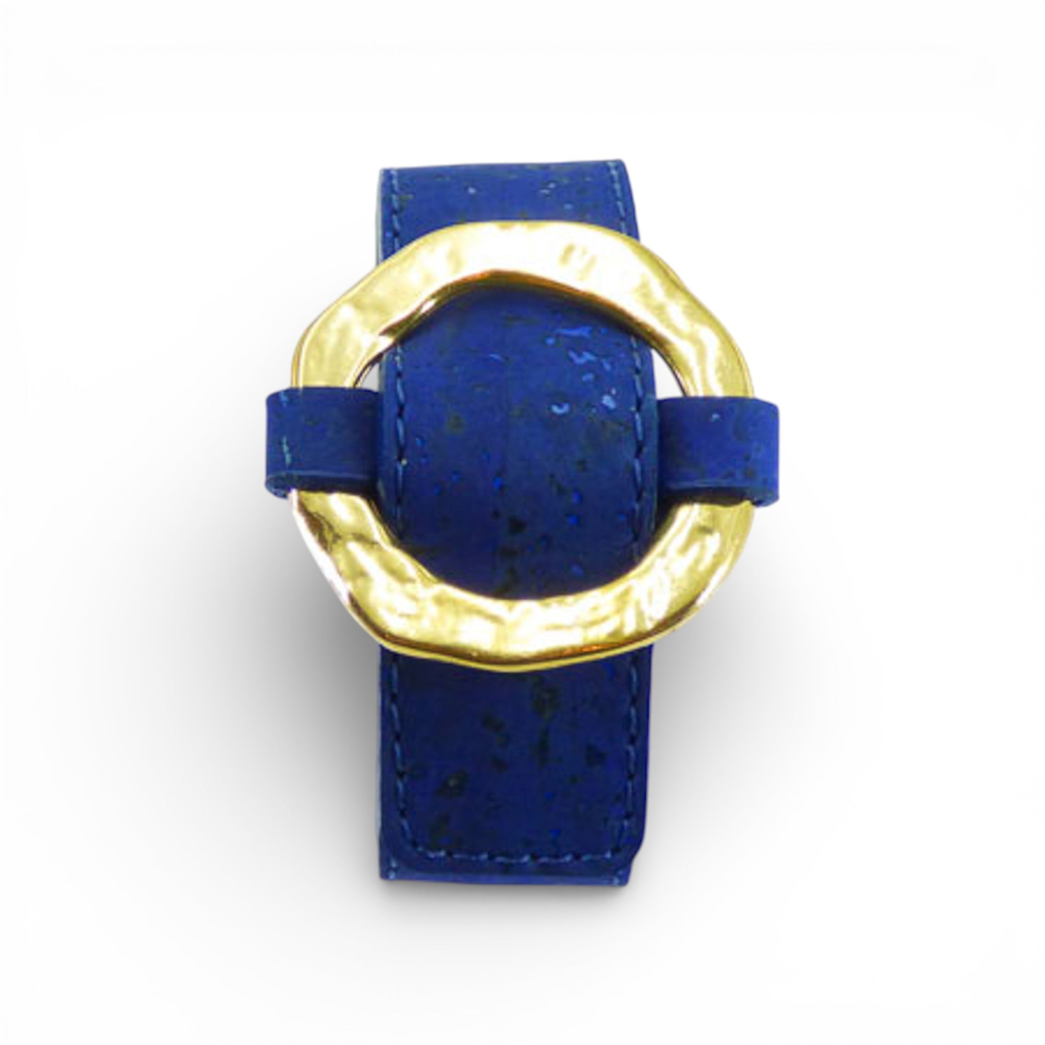 Adjustable "Bleu Azur" cork bracelet for women with a gold clasp by Artipel, featuring a vibrant blue design.