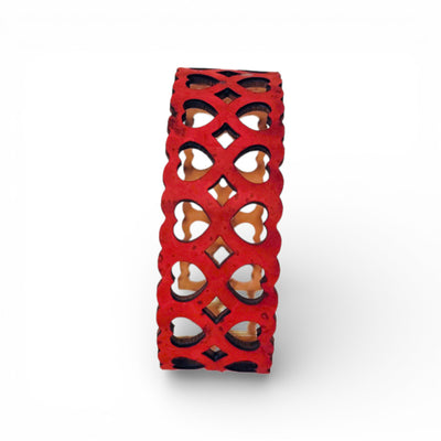 Bracelet Manchette "Cœur Passion" en Liège Rouge - texture naturelle