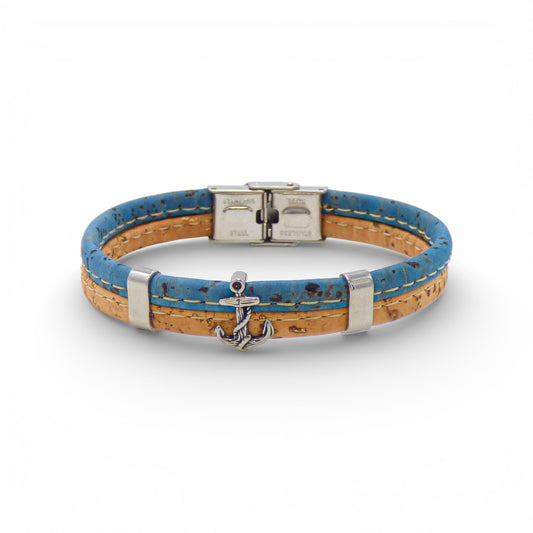 Turquoise double cord bracelet with anchor pendant from Cork Colors, showcasing a natural cork design.