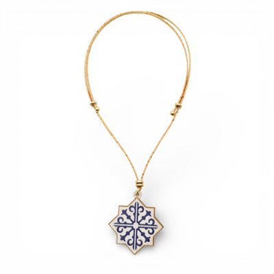 Collier pendentif étoile Lisbonne en liège du Portugal — bijou artisanal métal doré