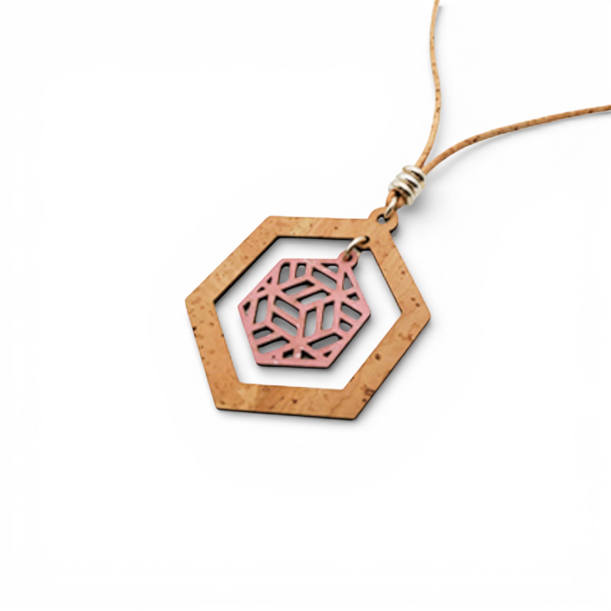 Collier pendentif hexagone noir en liège — Artipel femme