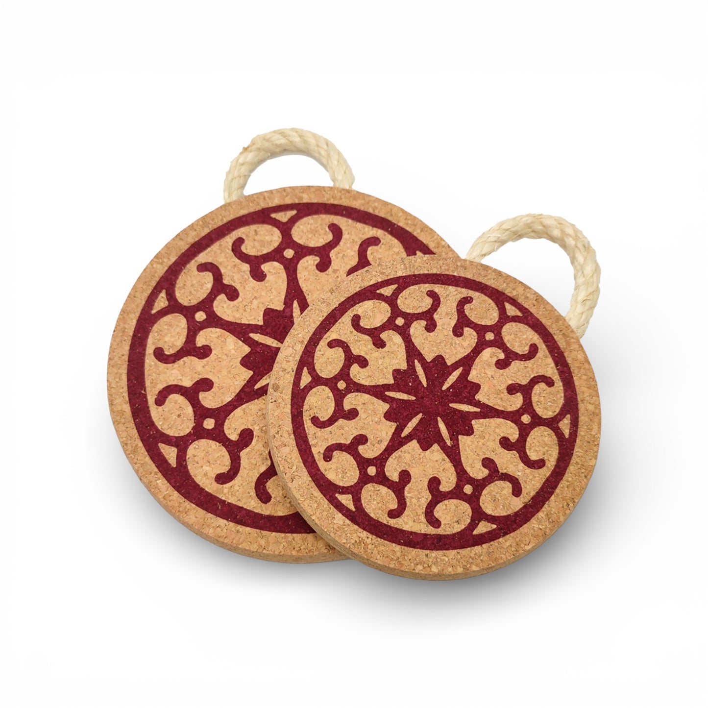 Viking red cork trivet featuring a stylish design for heat protection and a touch of character in any kitchen setting.