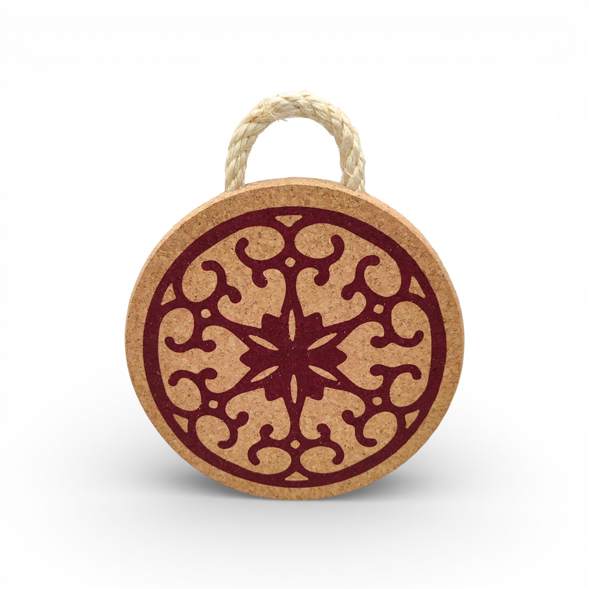 Red cork trivet by Viking, featuring a stylish design for protecting surfaces from hot dishes.
