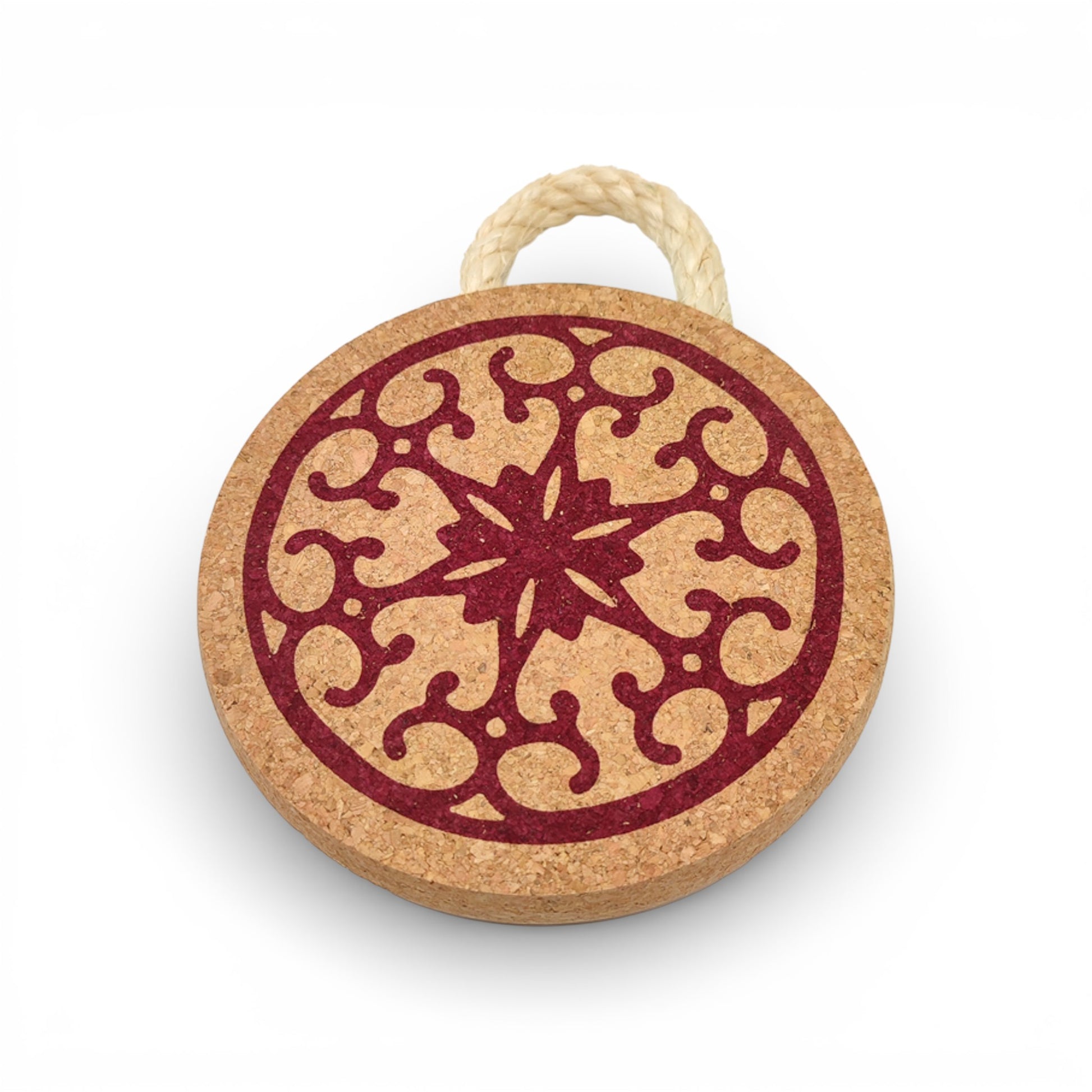 Viking red cork trivet displaying a stylish design, perfect for protecting surfaces from hot pots and dishes.