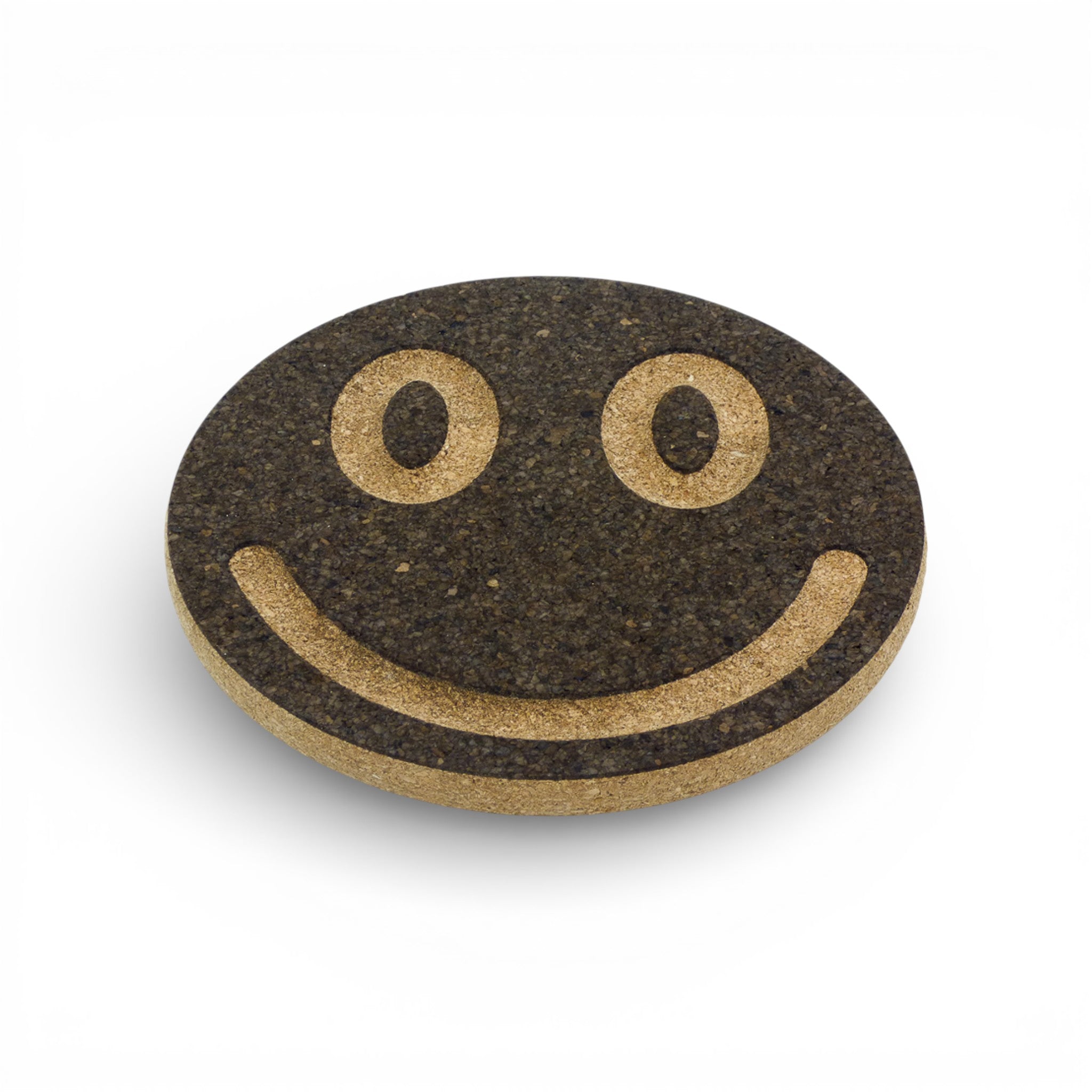 Black "Dark Smiley" trivet by Viking, featuring a playful smiley design for stylish table protection.