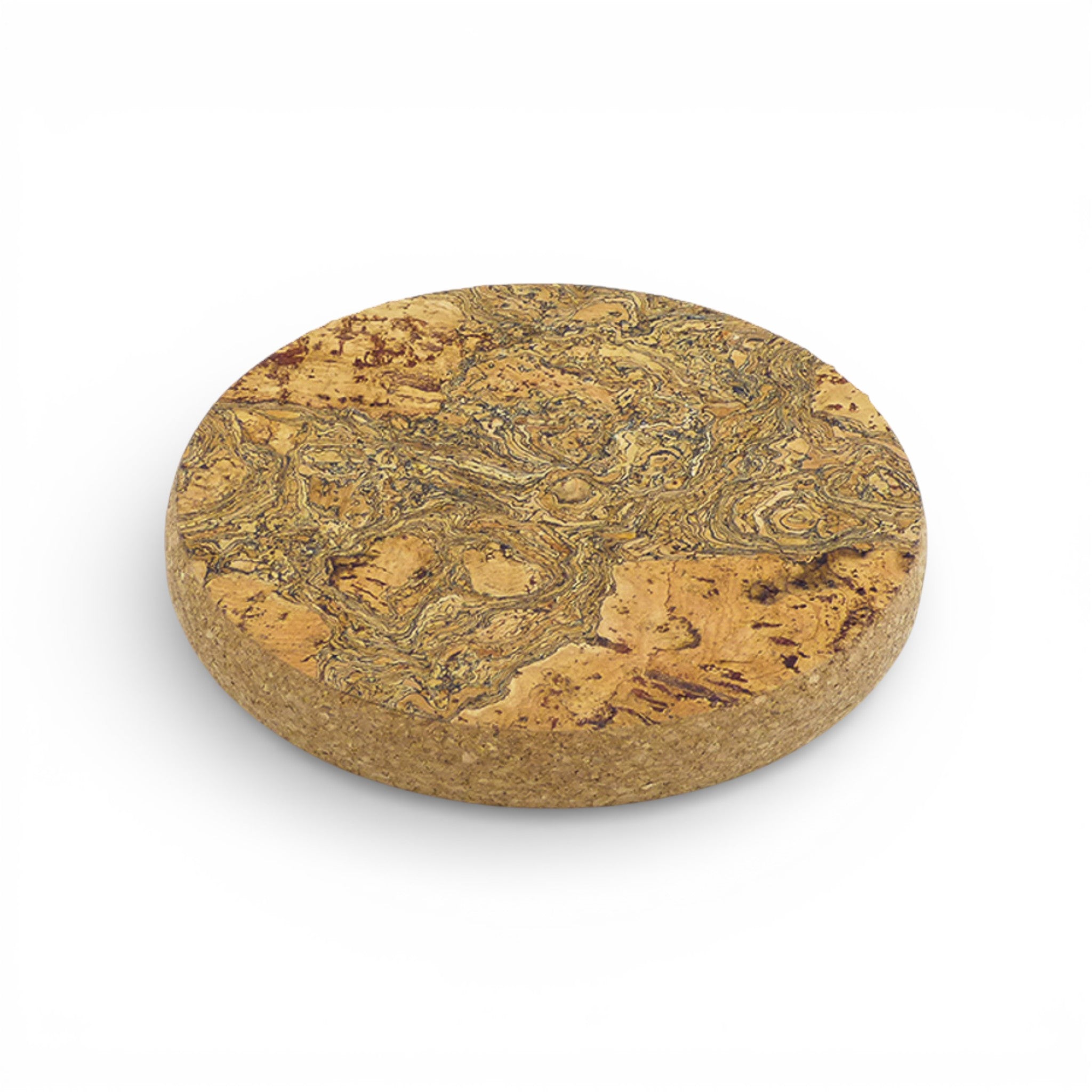 Viking round iceberg grey trivet on a table, showcasing a sleek design and durable material for hot dishes.