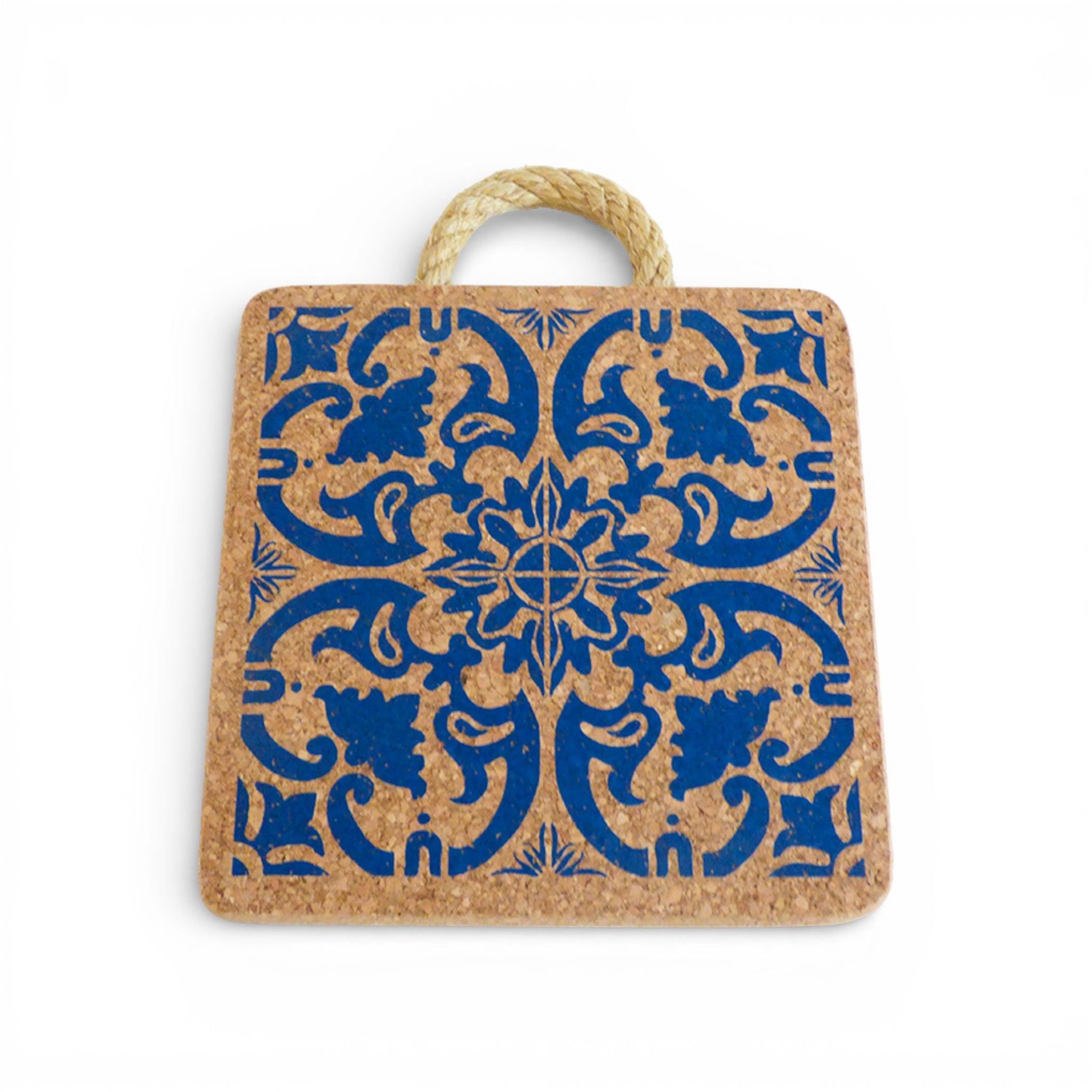 Viking Azulejo ceramic trivet featuring intricate blue and white tile design for stylish kitchen and dining decor.