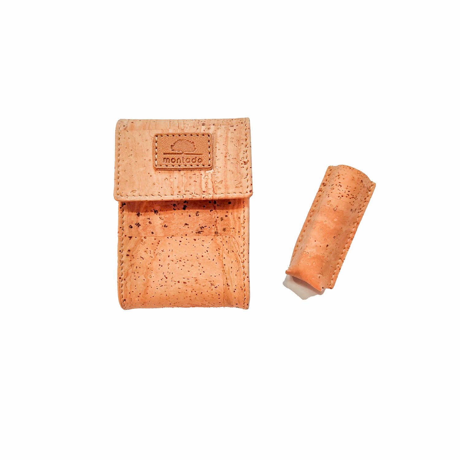 Montado cigarette case with lighter, stylish design, showcasing sleek metal finish and compact shape for easy carrying.