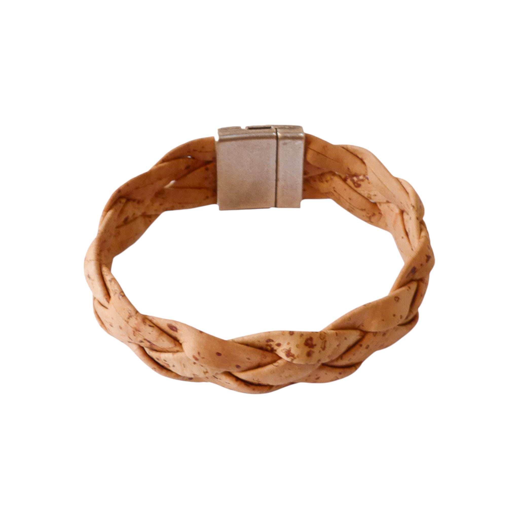 Bracelet tressé fin en liège naturel uni — Artipel, fermoir aimanté métal blanchi, Portugal