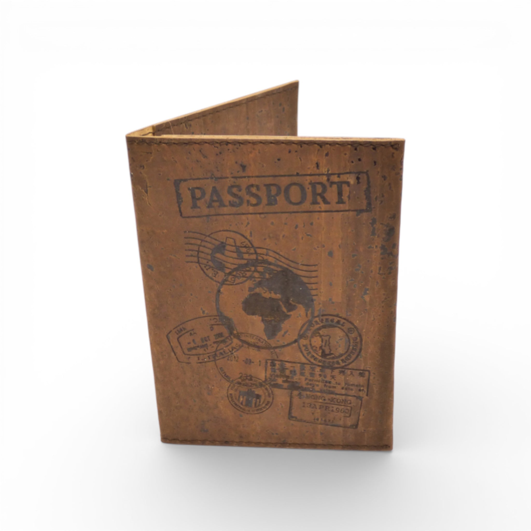 Pochette passeport en liège du Portugal — Artipel motif tampons monde voyage