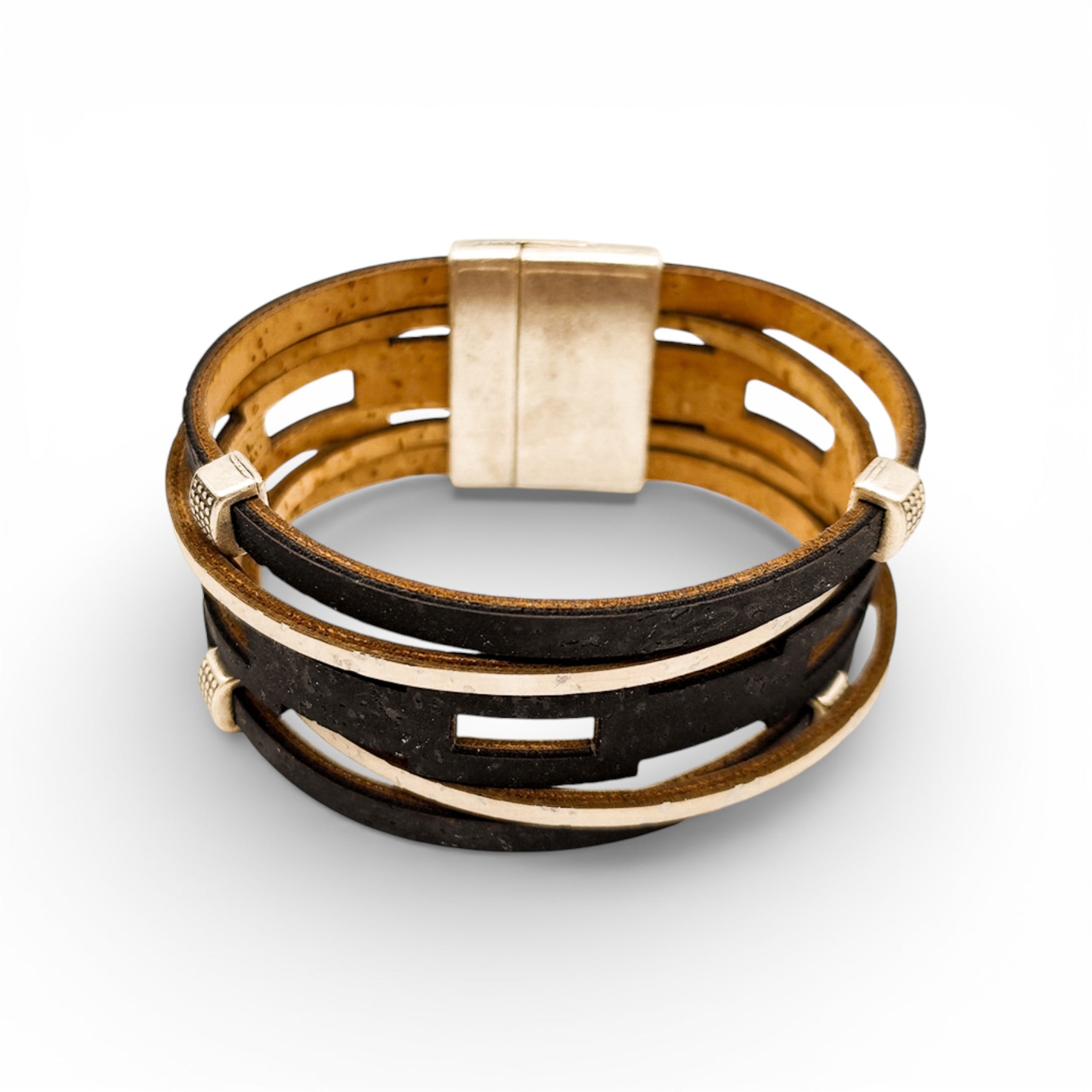 Black and white Artipel bracelet featuring a magnetic closure and a stylish cork design for women.