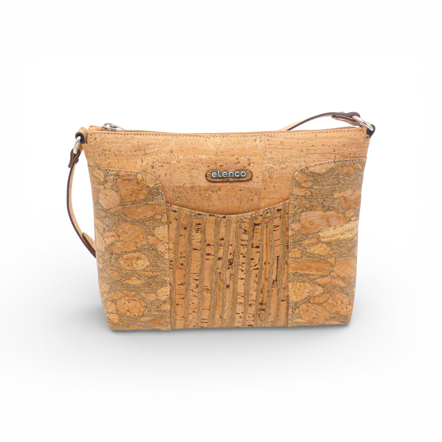 Mini sac à main épaule en tissu liège de la marque Elenco, affichant une texture naturelle et un design compact.