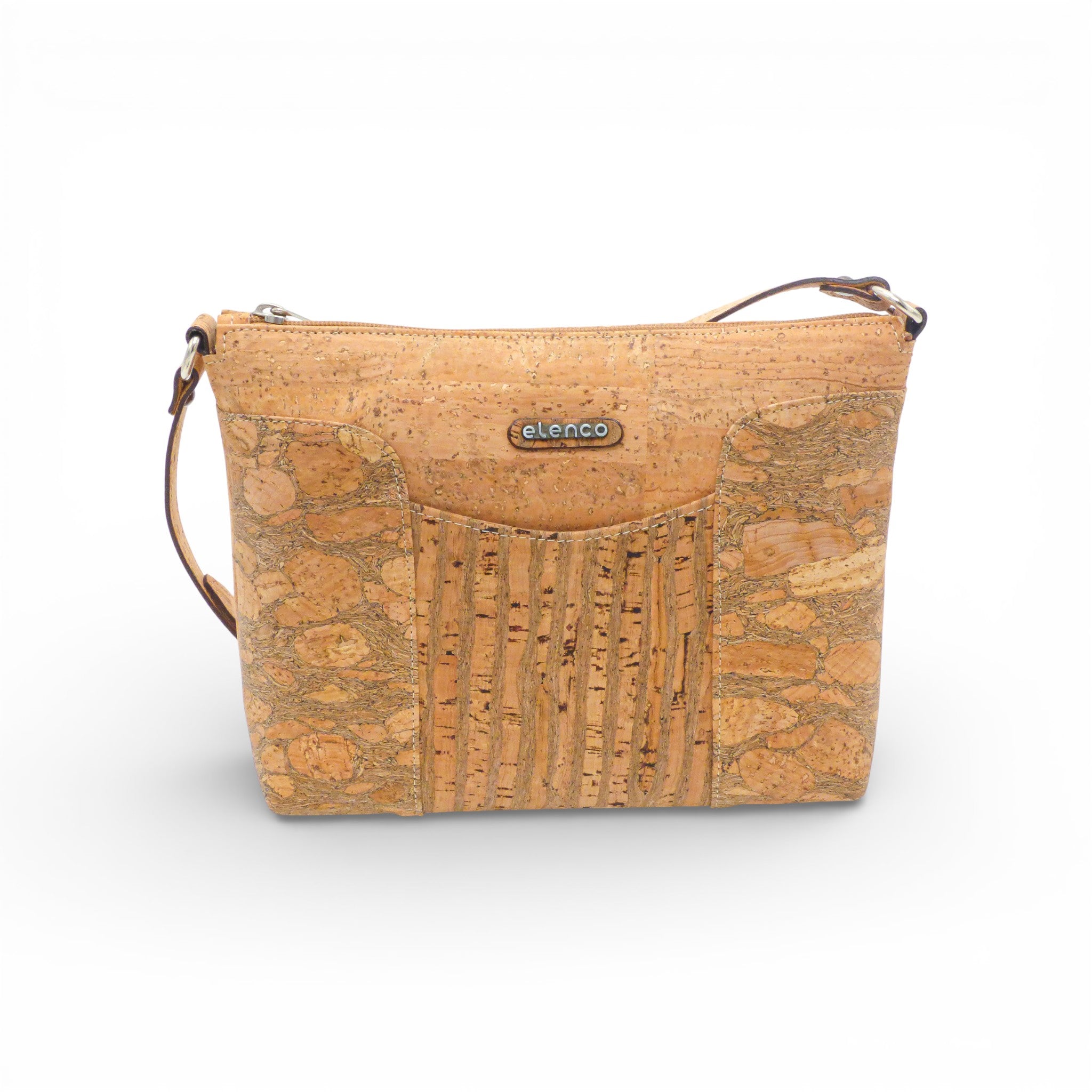 Mini sac à main épaule en tissu liège de la marque Elenco, affichant une texture naturelle et un design compact.