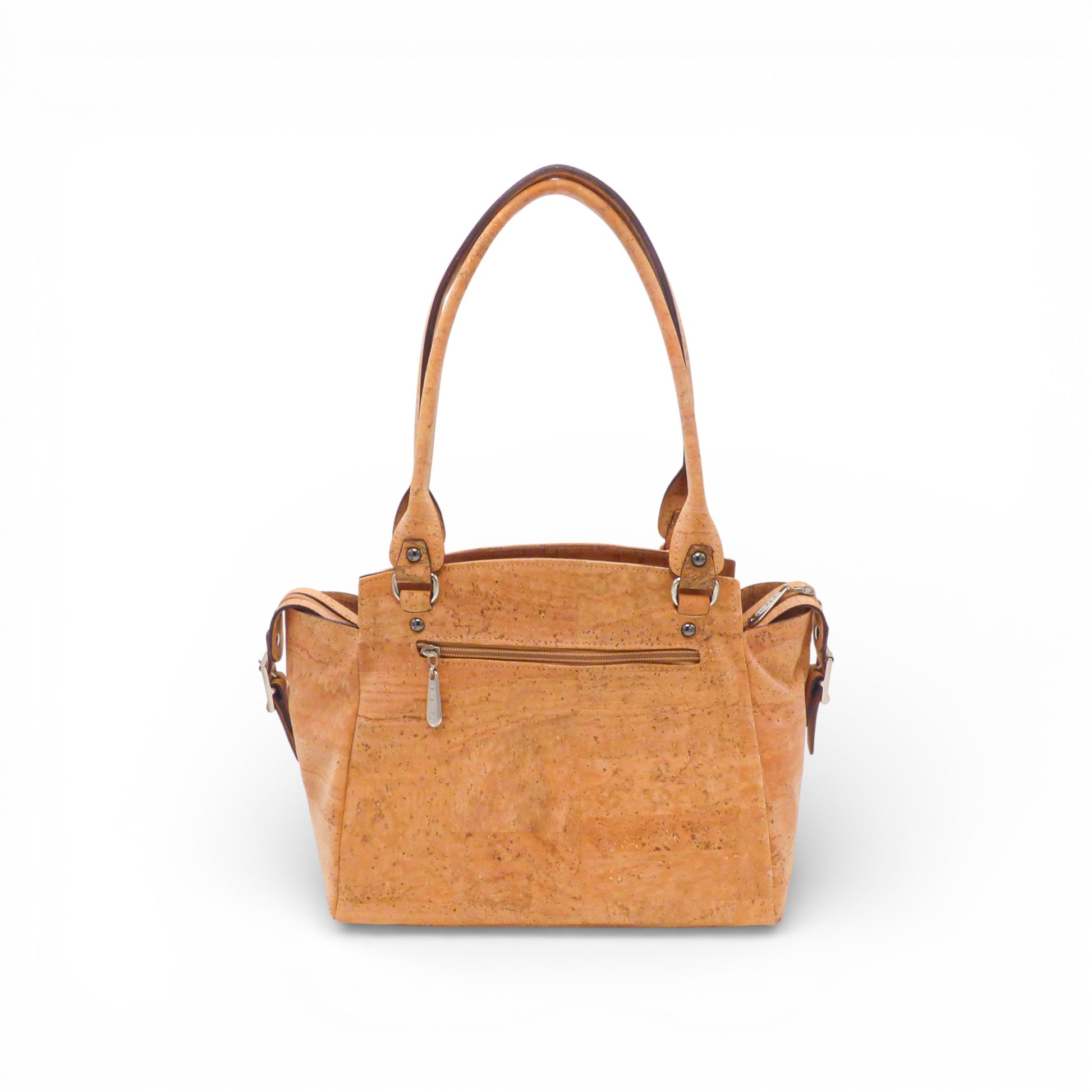 Sac à main trapèze Elenco en cuir noir, avec anses élégantes et design moderne, sur fond blanc.