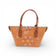 Sac modulable orange à motif paisley blanc en liège, de face — Artipel, anse caramel, Portugal