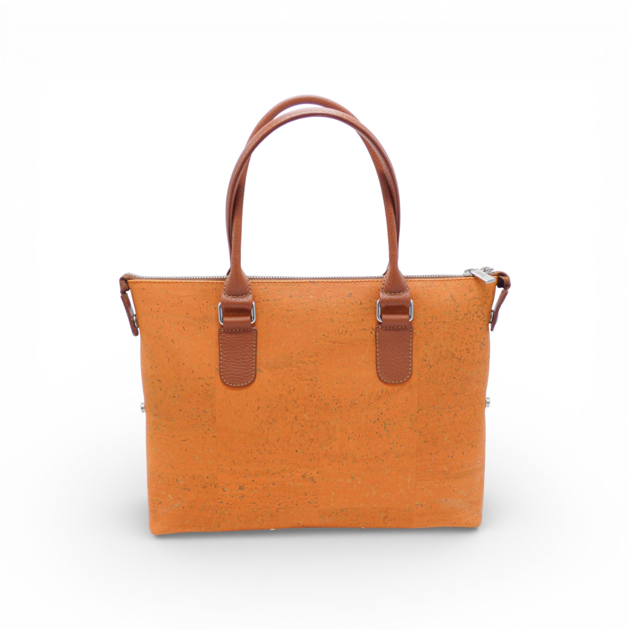 Sac modulable en liège orange uni, de face — Artipel, anses caramel et bandoulière, Portugal
