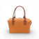Sac bowling en liège orange uni de face — Artipel, anses et zip cuir caramel, Portugal
