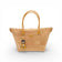 Sac modulable évasé en liège naturel vu de face, charm poupée — Artipel, anses camel, Portugal