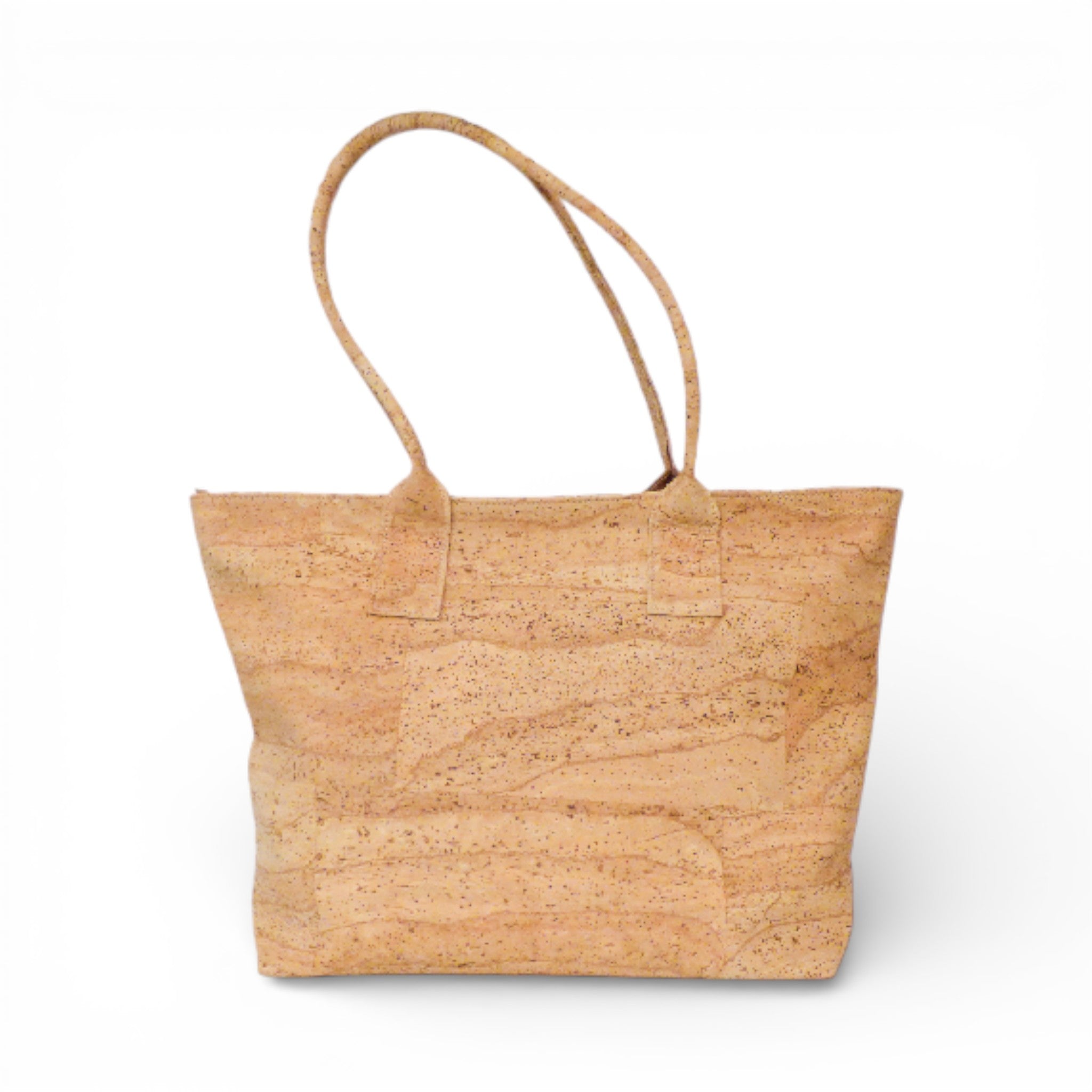 Cabas en liège naturel vu de face, anses retombantes — Cork Design, grain marbré, Portugal