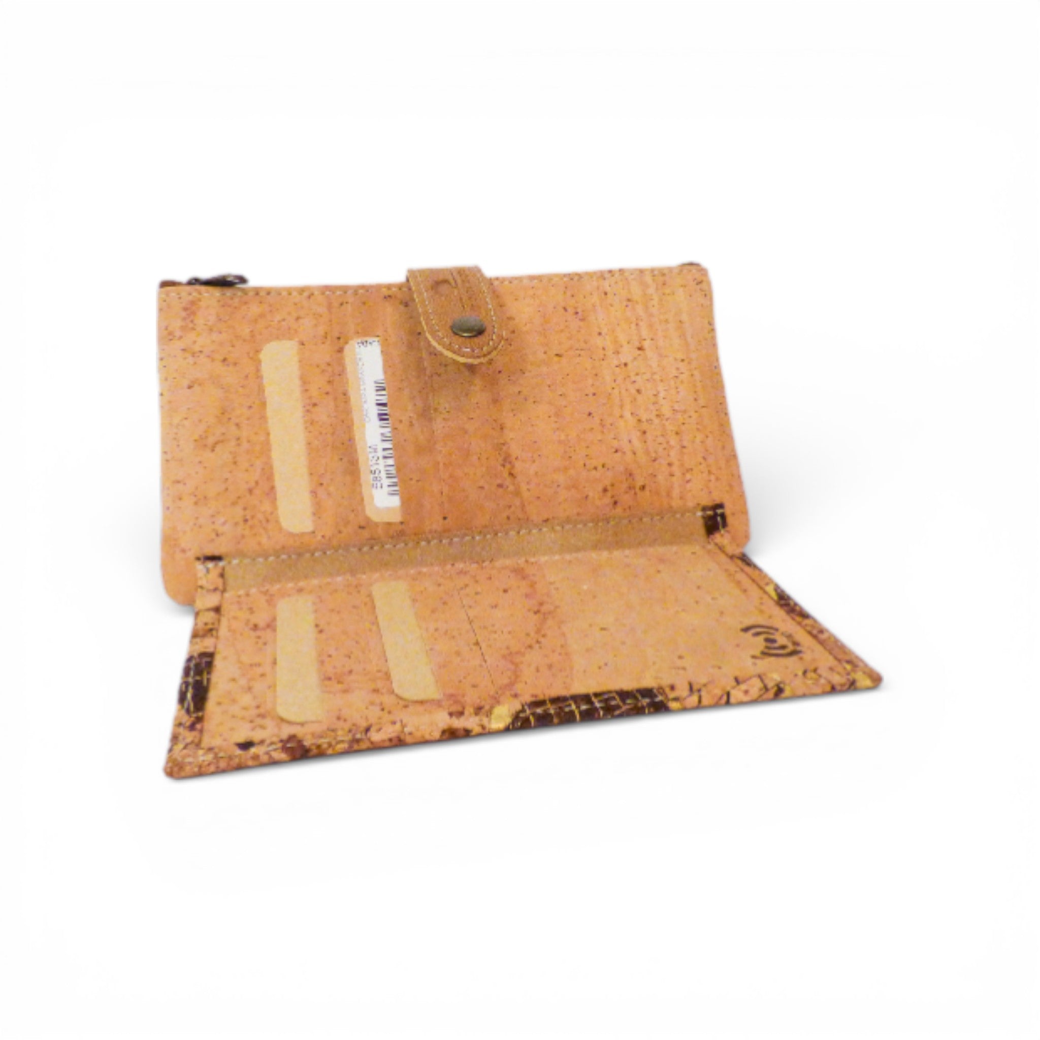 Portefeuille en liège Montado "Pratique & Sécurisé" avec RFID, affichant une texture naturelle et un design compact.