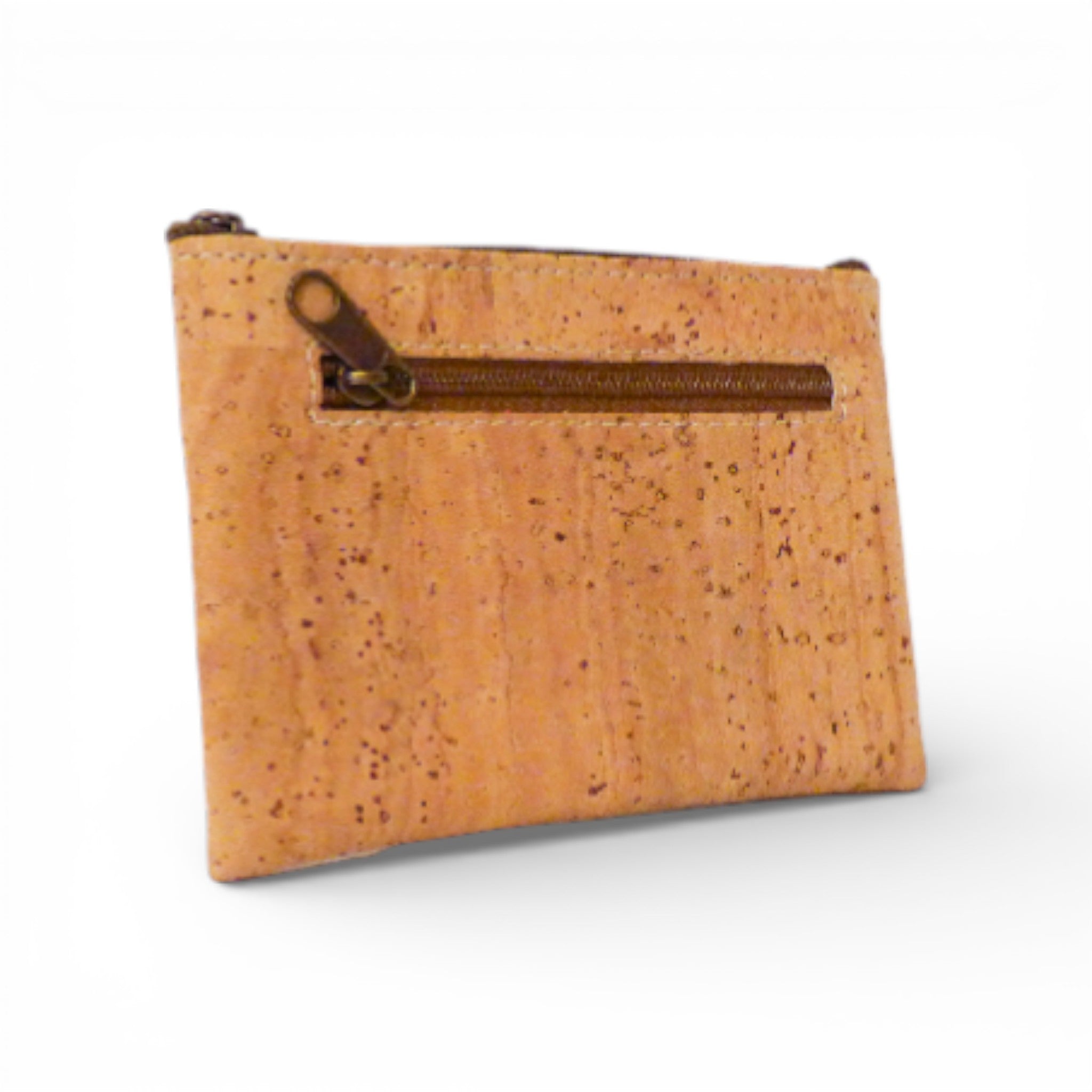 Dos d'un porte-monnaie en liège naturel — Montado, poche zippée horizontale, Portugal