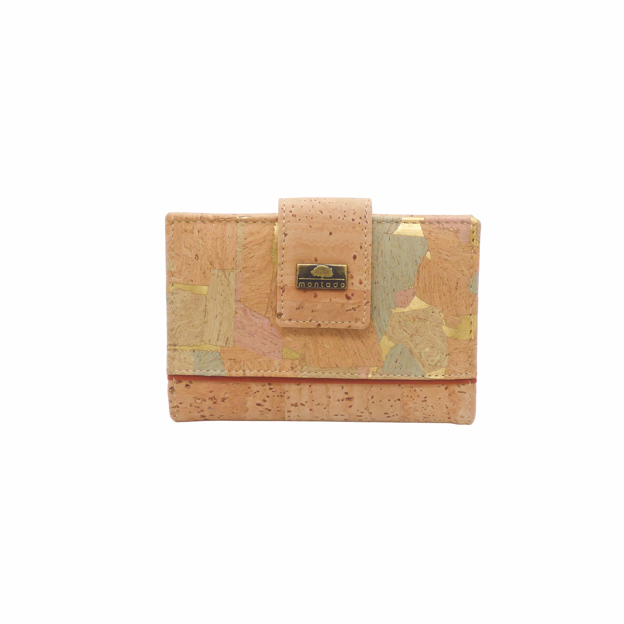 Portefeuille Petit Compagnon en liège patchwork pastel de face — Montado, Portugal