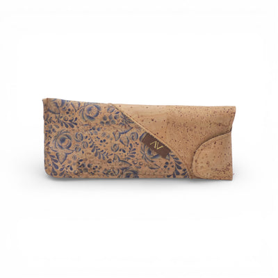 Étui à lunettes liège motif floral bleu façon azulejo — Amador Varum, rabat naturel, Portugal