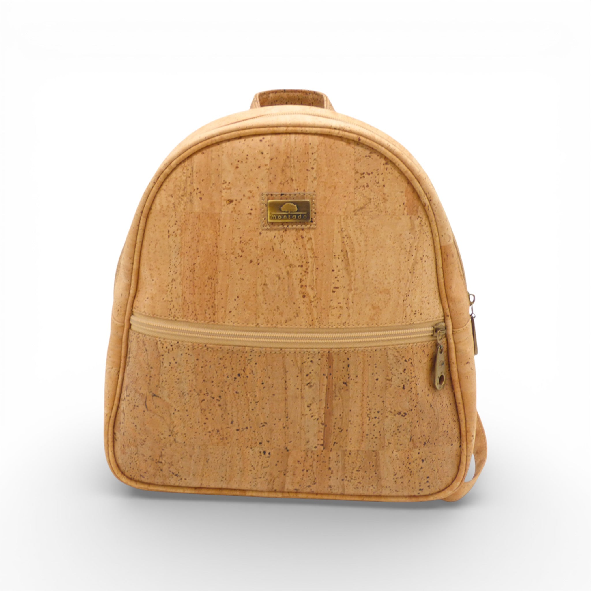 Sac à dos compact en liège naturel uni vu de face — Montado, zip horizontal, Portugal