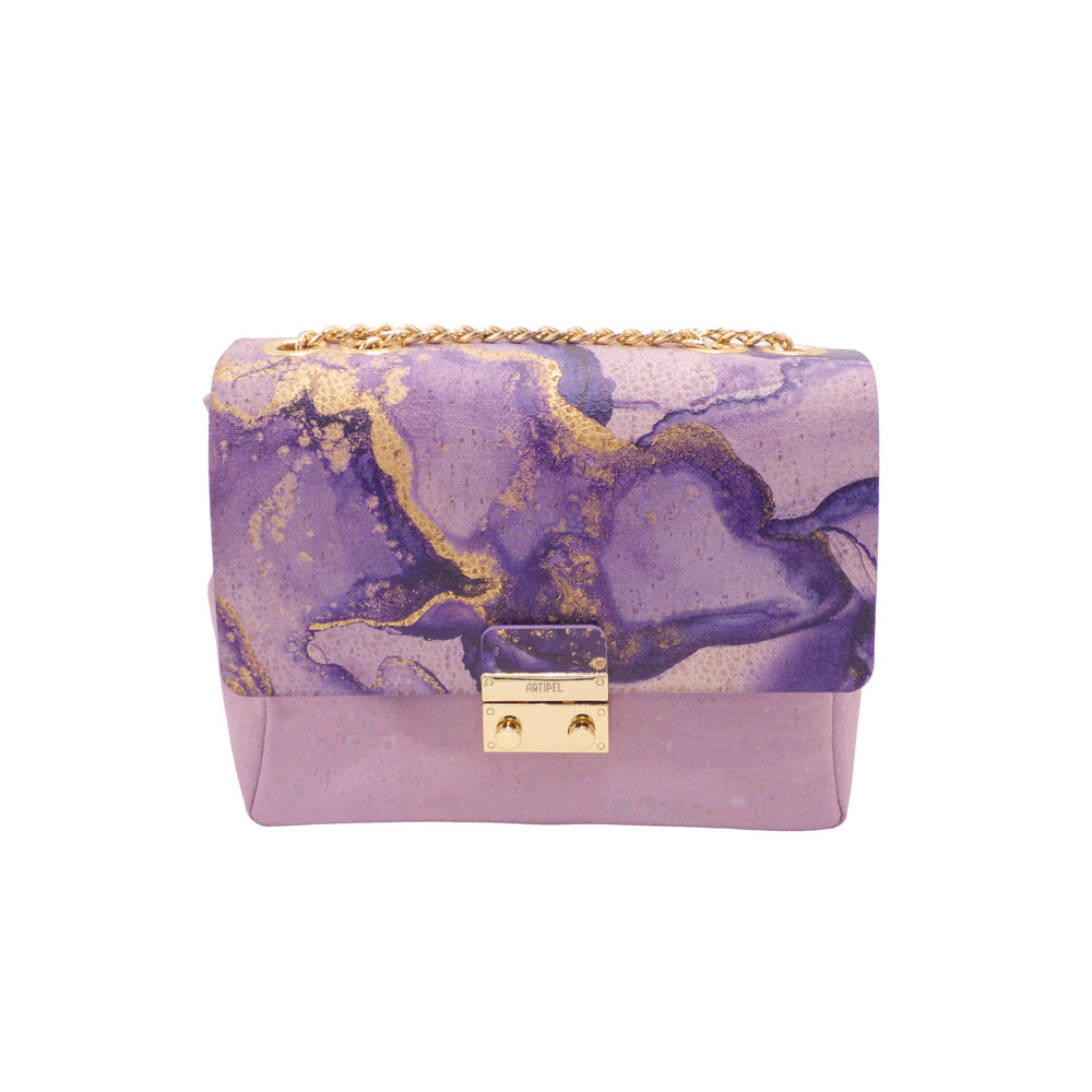 Mauve INSPIRA bag by Artipel featuring a marbled purple and gold design, showcasing its unique texture and style.