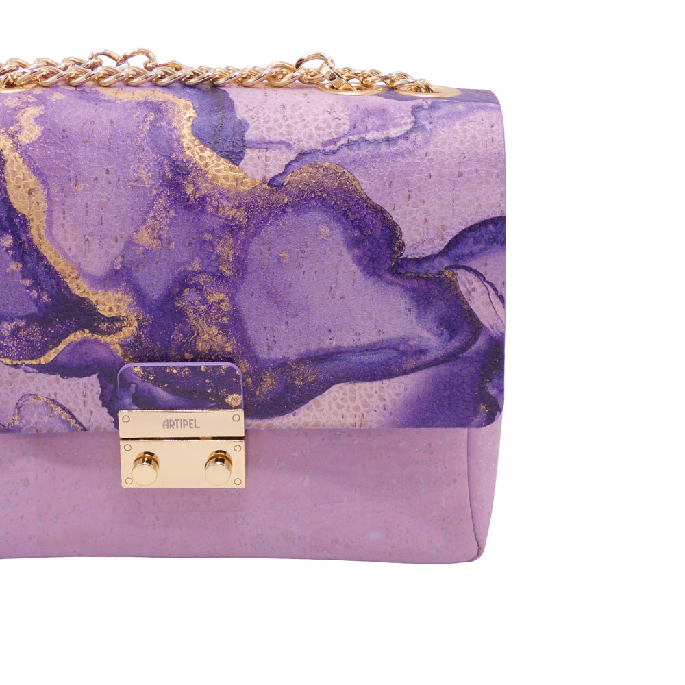 Sac Inspira Mauve Artipel en liège - détail chaîne dorée amovible - artisanat
