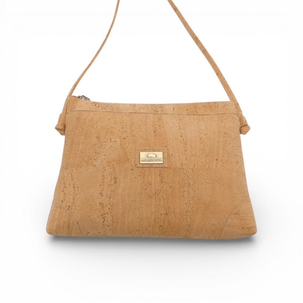 Pochette bandeau en liège naturel uni de face — Montado, zip, bandoulière, Portugal