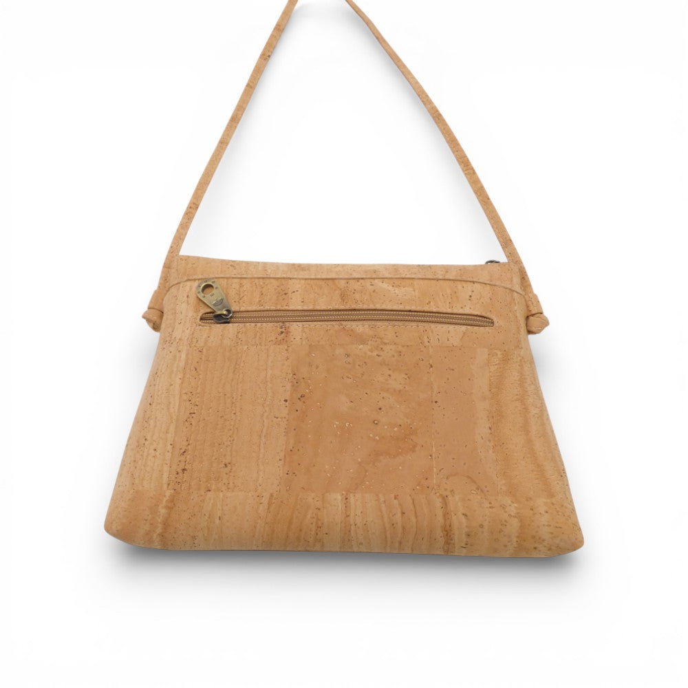 Dos d'une pochette bandeau en liège naturel — Montado, poche arrière zippée, Portugal