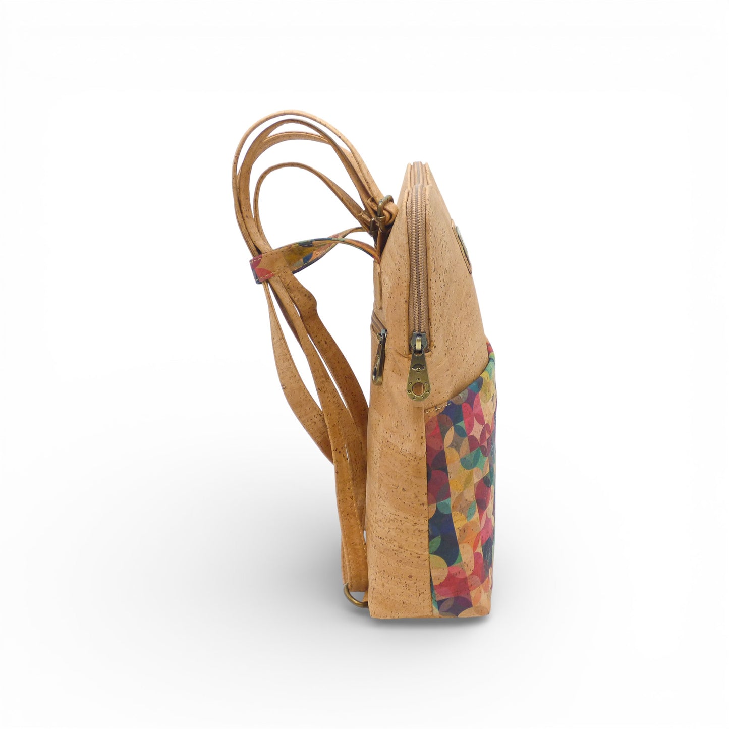 Compact cork backpack by Montado showing earthy texture and adjustable straps, perfect for casual outings.